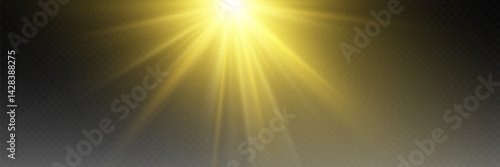Bright light flickering glare. Star explosion light effect with sun rays.