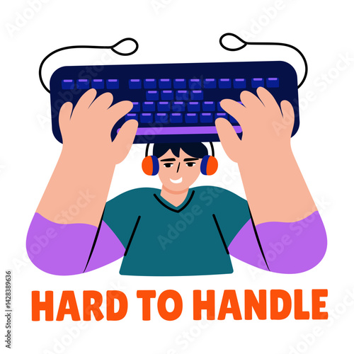 Flat sticker showing a person using gaming keyboard