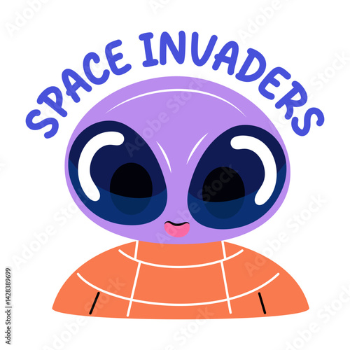 Flat sticker showing alien face with large eyes