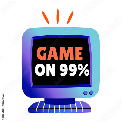 Game loading on computer device with typography, flat sticker