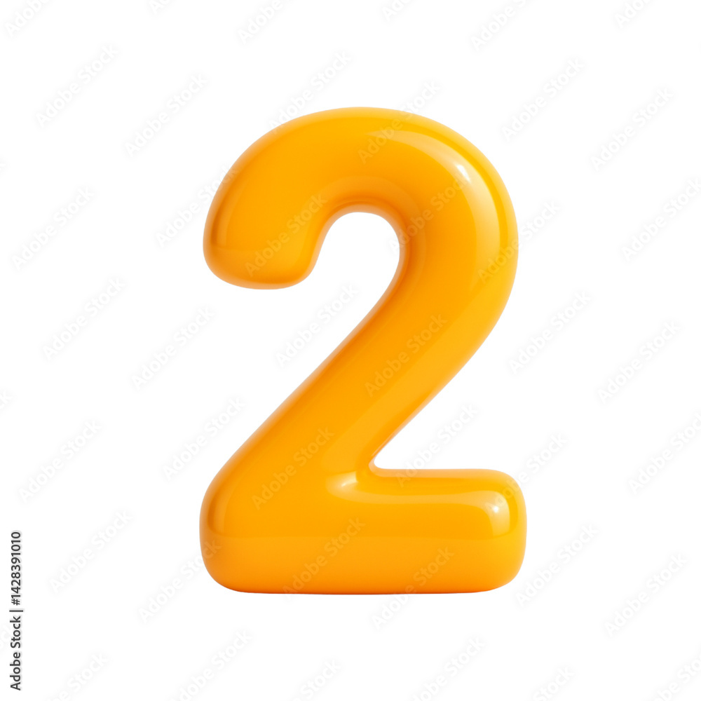 Fototapeta premium 3D render of Number 2, Transparent Background, Isolated