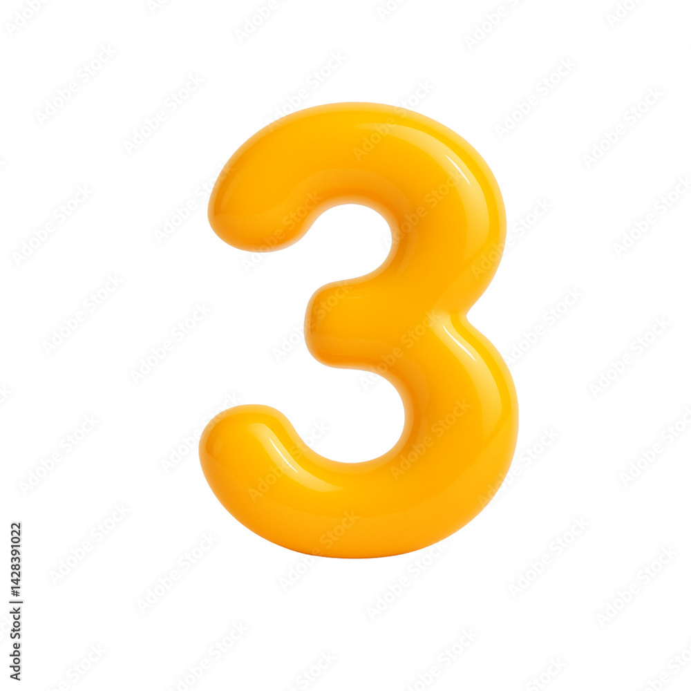 3D render of Number 3, Transparent Background, Isolated 3D render of Number 3, Transparent Background, Isolated