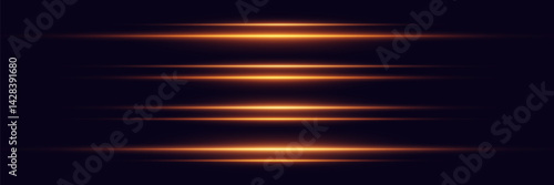 Collection of laser gold effects. Horizontal light line and neon flash.