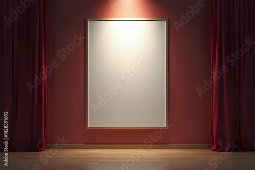 Mock up Poster frame with spotlight on wall at cinema with copy space