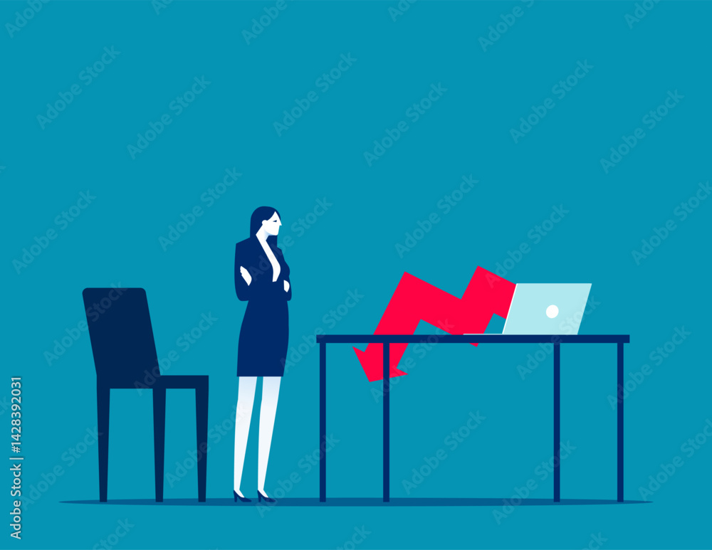 Fototapeta premium Frustrated businessman watching falling arrows from a computer screen, Declining business