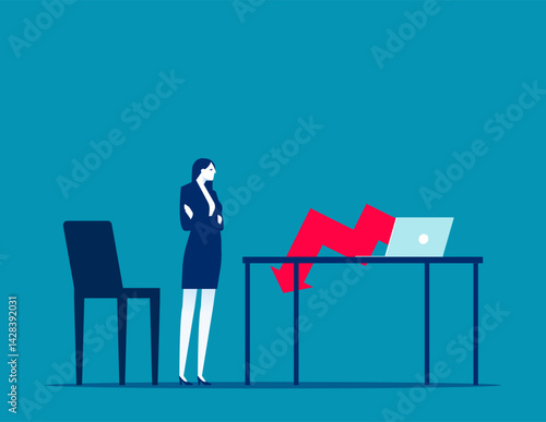 Frustrated businessman watching falling arrows from a computer screen, Declining business