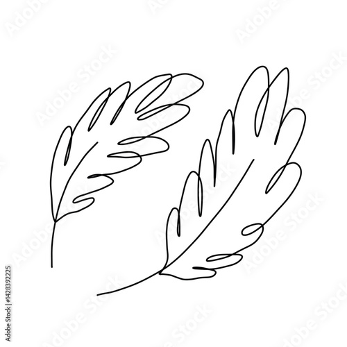 Illustrations of linear hand drawn simple leaves in sketch style on white background