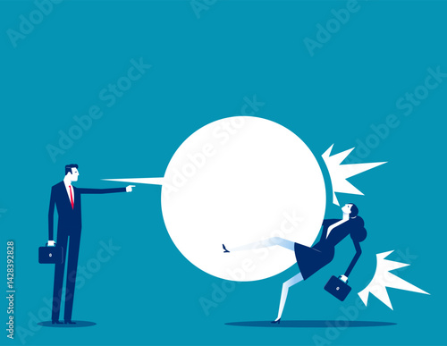 Manager pointing at a employee and cursing him out, hurtful words or rumor
