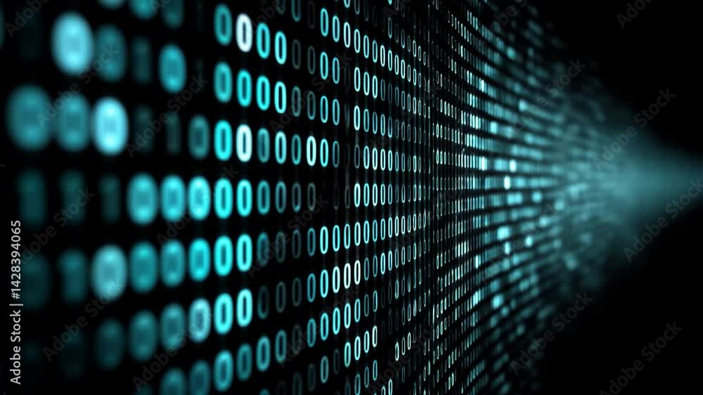 Binary Code Stream in Perspective Moving in Digital Space Binary Code Stream in Perspective Moving in Digital Space