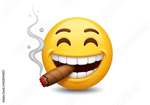 3d Smiley face smoking a cigar on white background