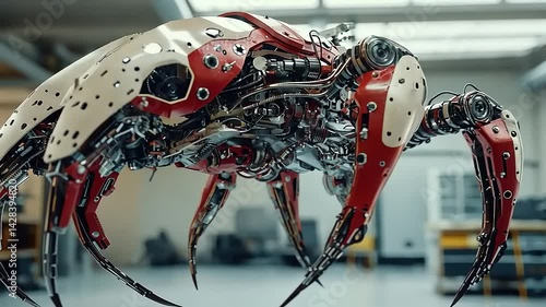Intricate robotic arachnid in a futuristic setting, showcasing advanced technology