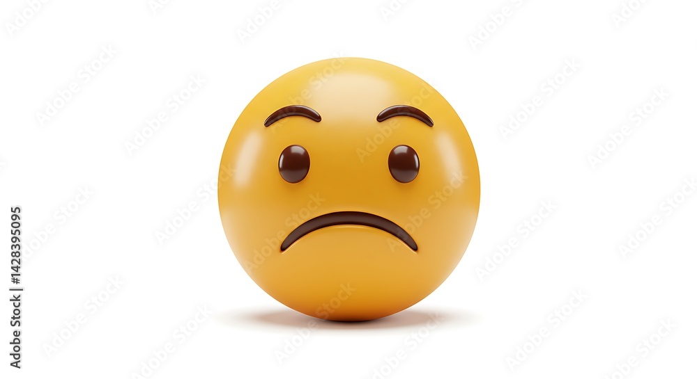 Fototapeta premium Sad yellow emoji face expression on white background