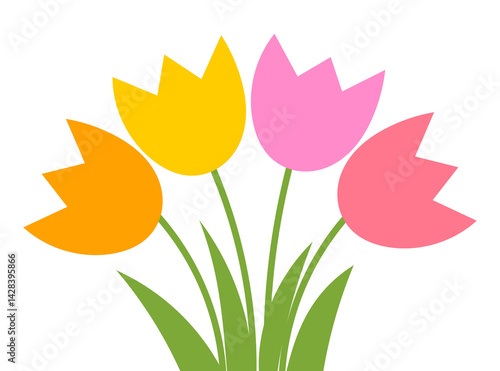 Obraz na płótnie Tulip flowers bouquet flat design illustration isolated on white background. Colorful spring flowers. PNG art. w salonie