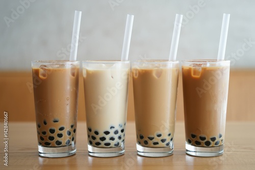 Obraz na płótnie Variety of milk bubble tea in tall glasses w salonie