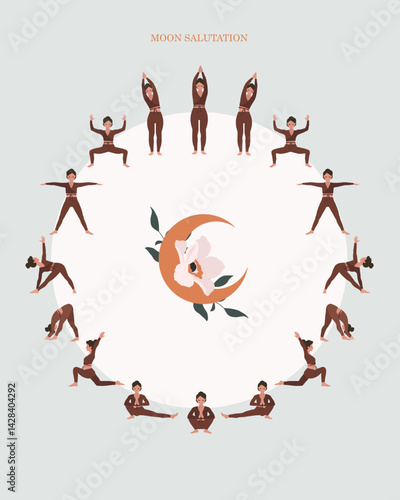 Moon salutation poster, Chandra Namaskar