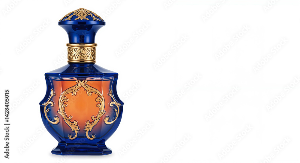 Fototapeta premium blue-orange perfume bottle on a white background