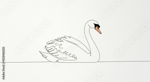 Fototapeta Naklejka Na Ścianę i Meble -  Simple black and white line drawing of a swan