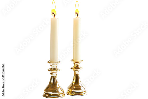 Isolated Shabbat candlesticks with glowing candles perfect for digital invitations and Sabbath themed materials