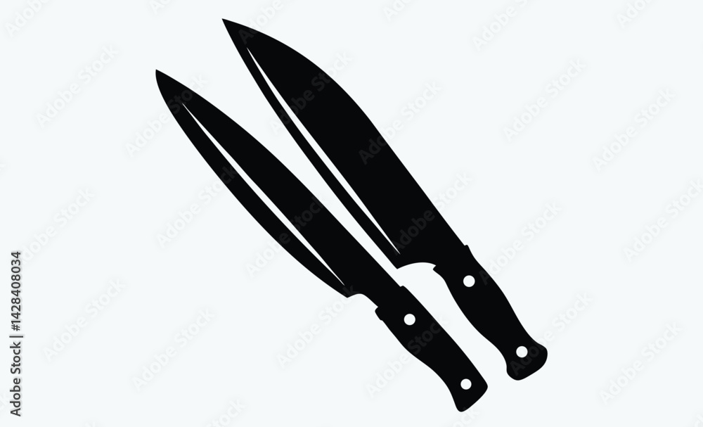 Obraz premium kitchen knife silhouette, Knife isolated on white background, Knife silhouette, Realistic kitchen knife vector icon 