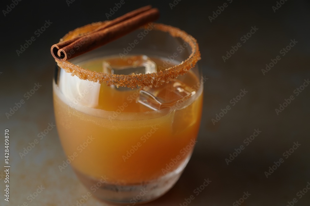 Apple cider margarita with brown sugar rim and cinnamon stick