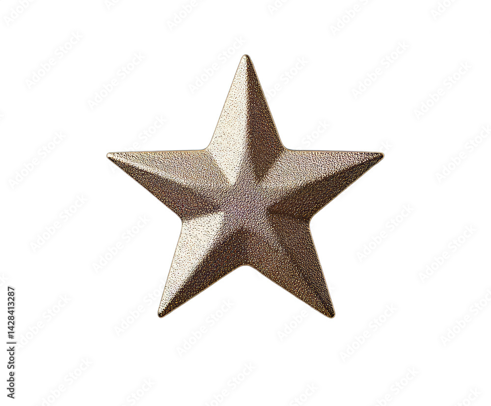 Fototapeta premium A golden five-point star decoration is prominently displayed against a plain background. The surface features a textured finish, creating an elegant element for contemporary home decor