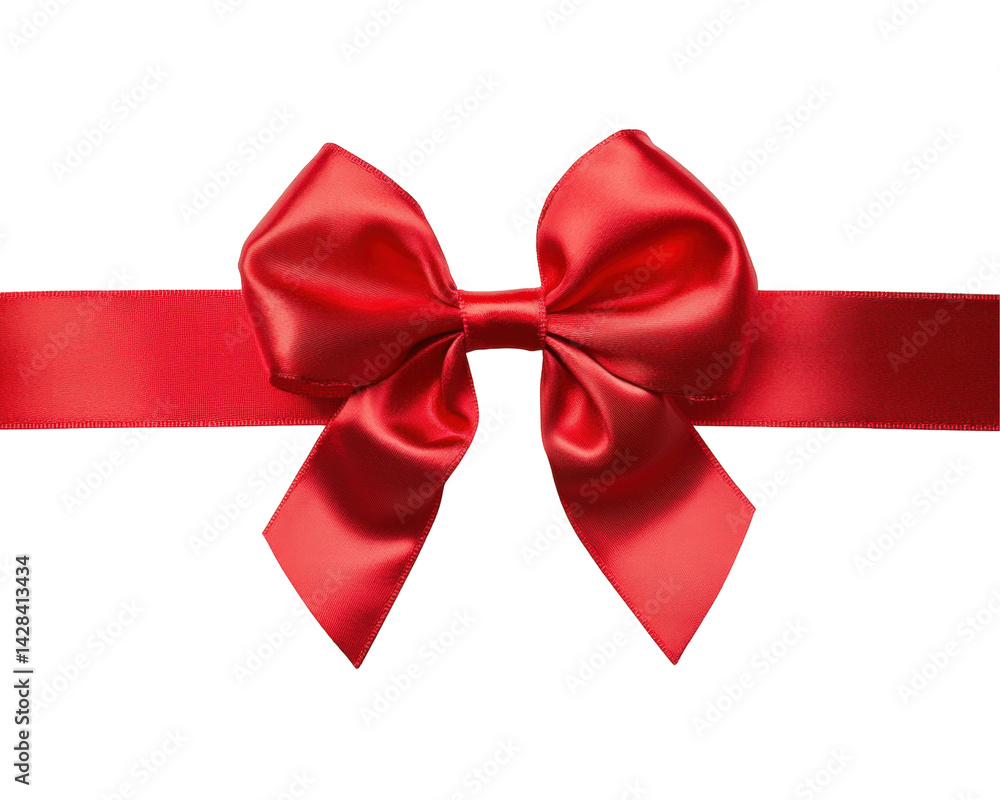 Fototapeta premium Elegant Red Satin Bow with Ribbon on a Transparent Background for Gift Decoration