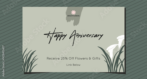 Email anniversary offer engagement happy card floral brushstroke promo newsletter marketing none ai.