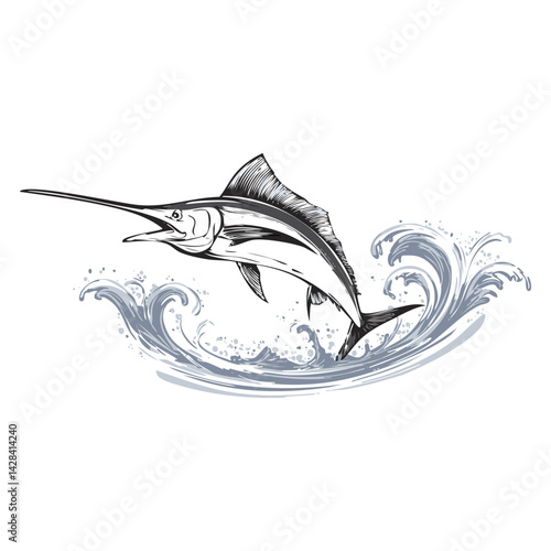 Marlin Leaping Through Waves