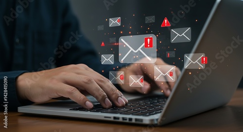 Handling high volumes of emails with flagged notifications on a laptop