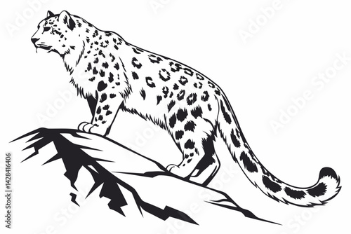 snow leopard sihouette black vector