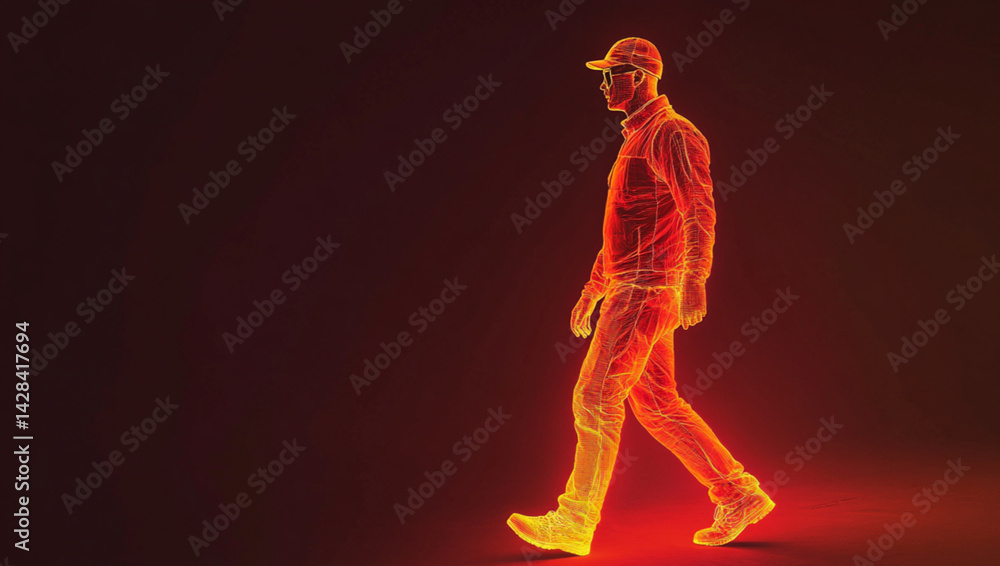 Thermal imaging man walking in the dark wearing a hat Thermal imaging man walking in the dark wearing a hat