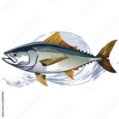 Yellow Tuna in Ocean Swirl
