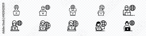 Work from Home Icon – Remote Work and Online Consultant Symbol in Solid Style, work from home icon, remote work Solid icon, home office icon vector set. Online consultant symbol
