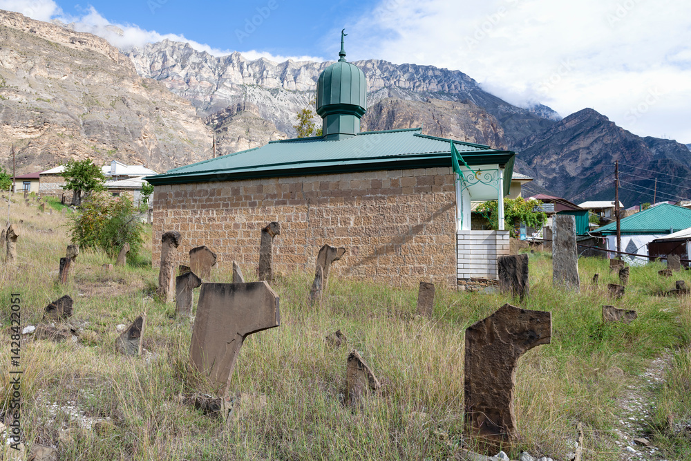 Mausoleum of Ghazi Muhammad - the first imam of Dagestan at the ancient Muslim cemetery. Gimry village. Dagestan, Russia