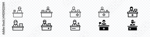 Receptionist Icon – Customer Service Desk Symbol for Hotel and Hospital Reception, Receptionist icon, Customer service desk icon, Hotel Reception icons, Hospital Reception desk icon
