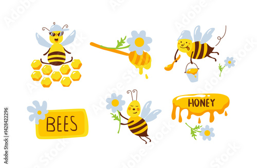 Honey bee day vector set