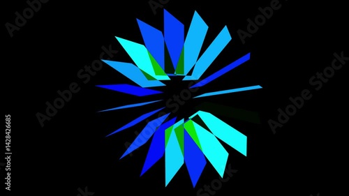A symmetrical digital artwork featuring overlapping blue, green, and cyan ellipses, creating a vibrant, dynamic, and hypnotic illusion of depth and motion. High-precision, turbine engine