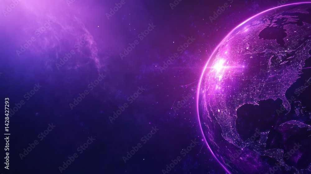Fototapeta premium Purple Planet: A Cosmic Night View of Earth