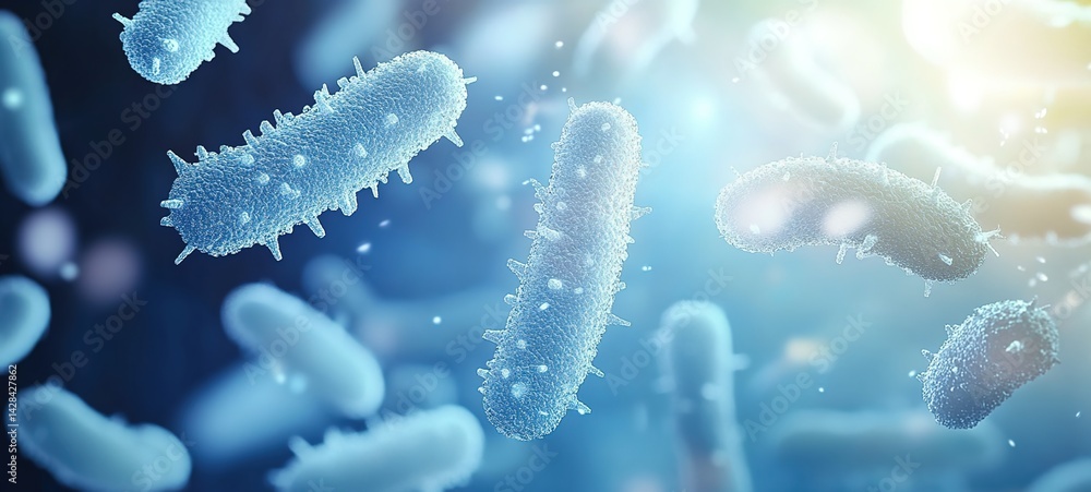 Bacteria-like flora floating in a blue environment with a shimmering effect. Bacteria-like flora floating in a blue environment with a shimmering effect.