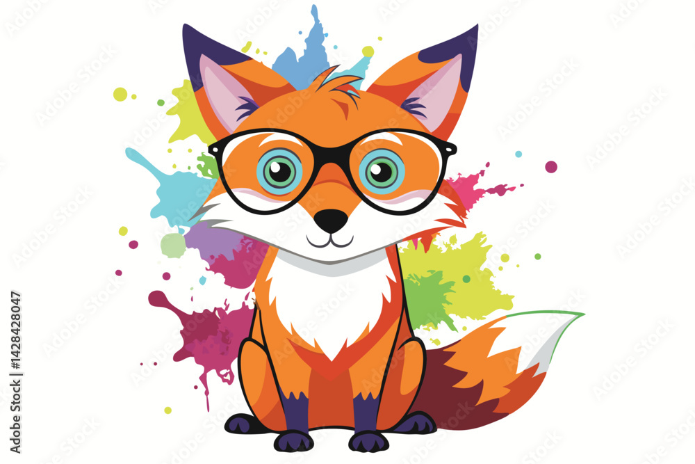 Obraz premium Colorful artistic fox in colorful paint splatters on white background