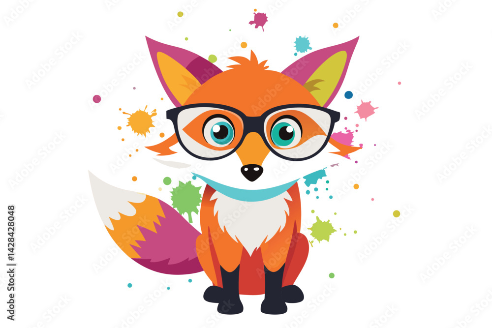 Obraz premium Colorful artistic fox in colorful paint splatters on white background