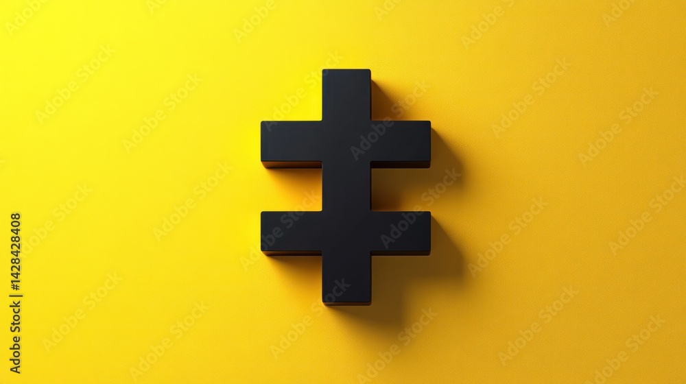 Obraz premium Black cross symbol design against a bright yellow background.