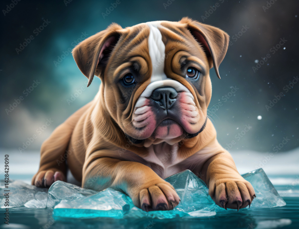 baby Bulldogge auf Eis
