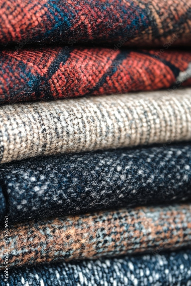 Warm winter wool and cashmere clothes forming a cozy pile are perfect for cold weather, vertical Warm winter wool and cashmere clothes forming a cozy pile are perfect for cold weather, vertical