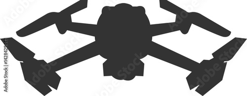 Quadcopter, copter, drone, fpv, reconnaissance quadcopter, combat drone silhouette in black.