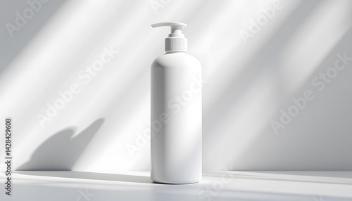 A high quality mockup of a white shampoo bottle, isolated on a white background, showcasing realistic lighting and shadows for a professional presentation.