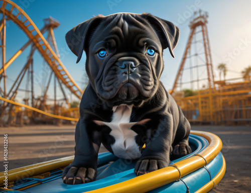 Obraz na płótnie kleine Bulldogge in einem Achterbahn Wagen w salonie