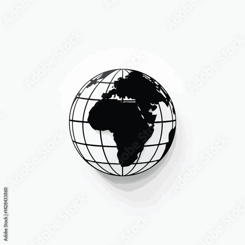 Minimalist black globe silhouette with latitude and longitude lines — geometric design with clean lines and symmetrical balance, ideal for global tech, digital mapping, and innovation branding on a wh