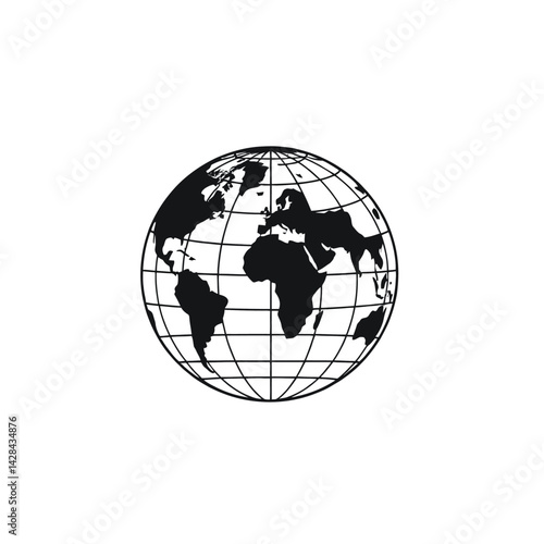 Global tech logo featuring black globe with geometric latitude and longitude lines, symmetrical and clean design — ideal for digital, mapping, and location-based services with modern branding.

