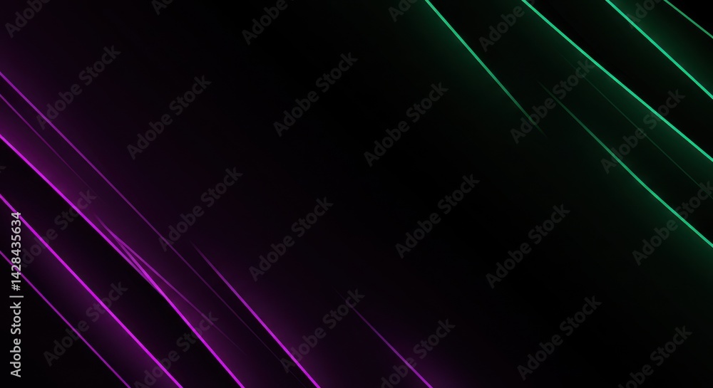 Abstract dark background with diagonal lines in purple and green neon colors. Abstract dark background with diagonal lines in purple and green neon colors.